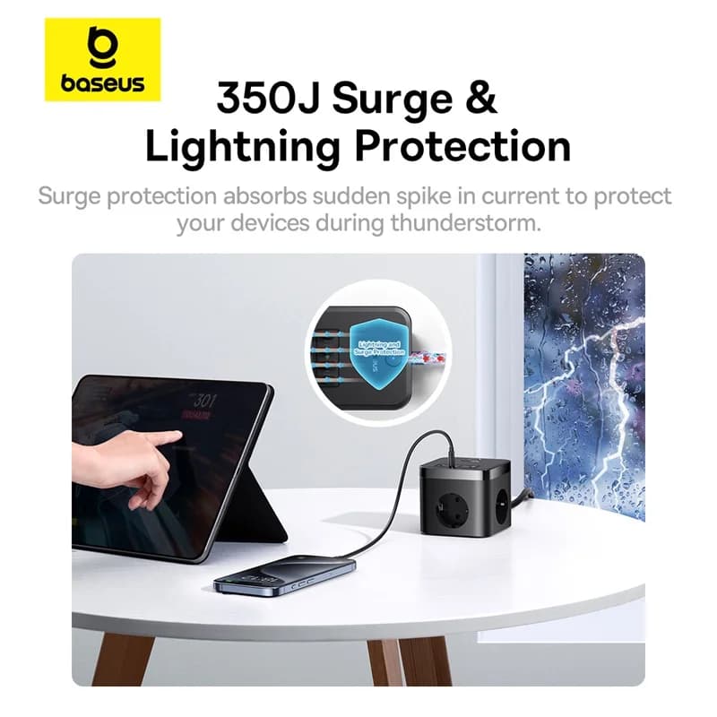 Prelungitor GaN 7-in-1 cu 3 prize AC și USB-C