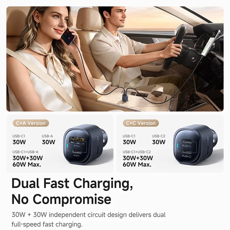 Încărcător auto USB-C dual port PD3.0 30W