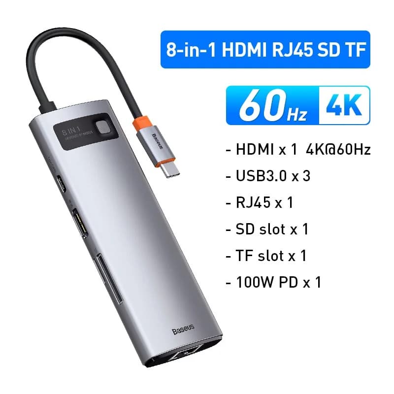 Hub USB-C cu HDMI 4K, Ethernet și PD 100W