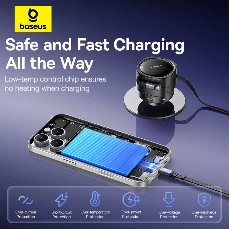 Încărcător auto USB-C dual port 90W cu cabluri