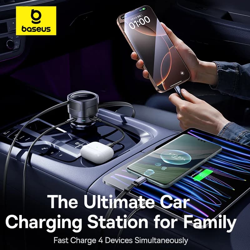 Încărcător auto USB-C dual port 90W cu cabluri