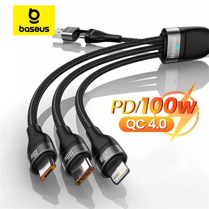 Cablu de încărcare rapidă 3-in-1 100W cu Type-C și Micro USB