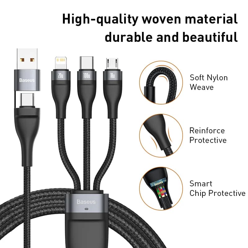 Cablu de încărcare rapidă 3-in-1 100W cu Type-C și Micro USB